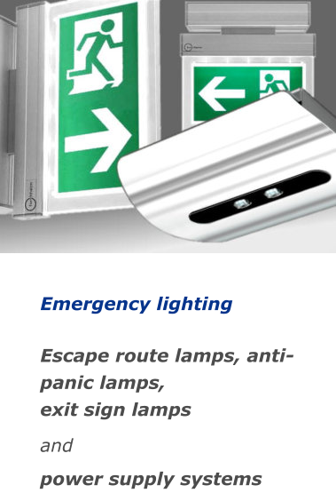 Emergency lighting  Escape route lamps, anti-panic lamps, exit sign lamps  and power supply systems
